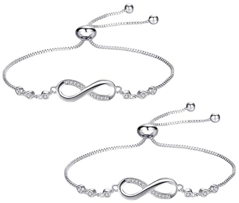 EQLEF Bracciale Infinito per le Donne, 2 pz Regolabile Sliver Braccialetti di Amicizia Infinity Braccialetto Figlia Braccialetti di Amore per Ragazze Regali