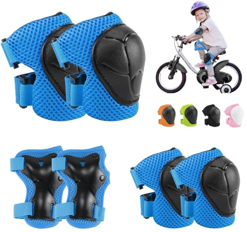 Rullskydd set för barn 6-i-1 skyddssats för rullskridskor med knäskydd, armbågsskydd och handledsskydd, cykelskyddsutrustning för skateboard hoverboard cykel