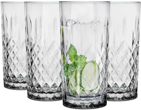 Glasmark Krosno Lot de 4 s à eau, s à boire, long drink, cocktail, gin, eau, long drink, s à cocktail, à eau, passe au lave-vaisselle, gris, effet cristal, 4 x 300 ml
