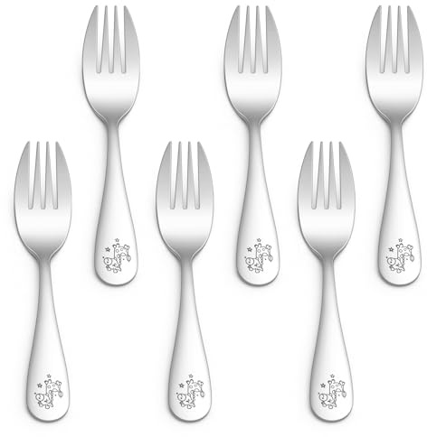Homikit 6Pcs Toddler Forks, Stainless Steel Child Cutlery with Rounded Tines, Small Kids Training Forks for Self-Feeding & Dining, Healthy & Sturdy, Mirror Polished & Dishwasher Safe