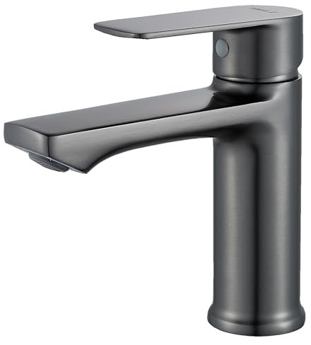 BELZ Rubinetto Lavandino Bagno Monocomando, Miscelatore Moderno per Lavabo, Rubinetto da Bagno Elegante, Facile Installazione (Cromo) (Grigio)