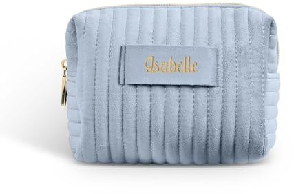 Love Faith personalisierte Samt-Kosmetiktasche - Mit Namen - Blau 17x12 cm | Kuschelig weiche Samt-Kosmetiktasche - Lass deinen Wunschnamen aufdrucken - Tolle Geschenkidee für Frauen