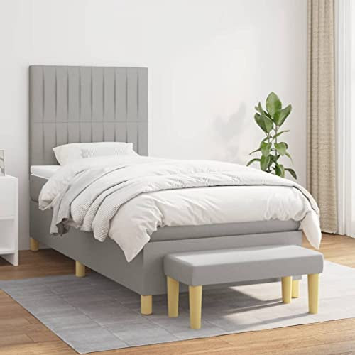 OHOOWOO Boxspringbett mit Matratze Hellgrau 80x200 cm Stoff,Ergonomisches Boxspringbett mit Taschenfederkernmatratze und verstellbarem Kopfteil in Grau