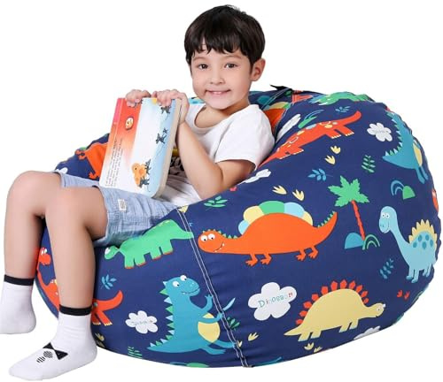 Beutel Spielzeugaufbewahrung, Sitzsack Sitzkissen Soft, Spielzeug Aufbewharungstasche, Plüsch Sitzsack Kissen, Bequem Langlebig, Toy Storage Bag (Cartoon Dinosaurier, 22in)