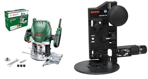 Bosch Oberfräse POF 1200 AE (1200 Watt, im Karton) + Fräszirkel und Führungsschienenadapter (FSN 70/140, Zubehör für Oberfräsen)