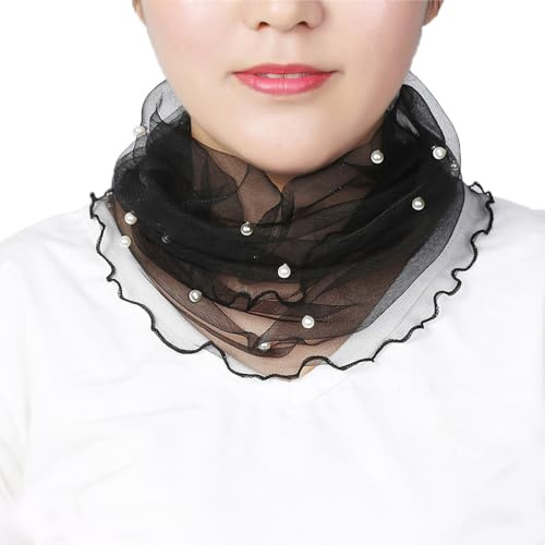 Blausky 1 Stück Damen Schal,Loop Schlauchschal Rundschal Edler Einfarbiger Tüllschal Halstücher Loopschal Schal mit Perlen Leichter Weicher Schal Schlauchtuch,für Hochzeit Braut Abendkleider,Schwarz