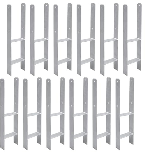Vigevee H-Pfostenanker 12 Stück H-anker Pfostenträger Bodenanker für Pfosten H-Pfostenschuh für Zaun und Gewächshaus Pfosten Vierkantholzpfosten(121x600mm)