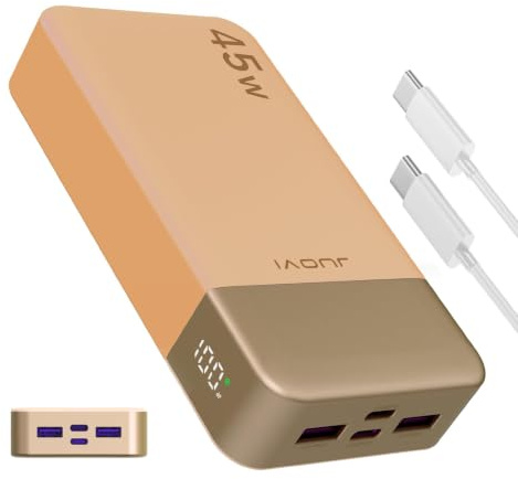 JUOVI Batterie Externe 20000mAh 45W Chargeur Portable USB-C 2 USB-C 2 USB-A | Écran LED, charge rapide PD/QC, recharge jusqu'à 4 appareils, compatible iPhone, Samsung, iPad, MacBook et USB-C