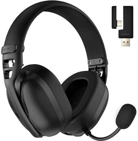 HATOR Hyperpunk 3 Wireless Gaming-Headset – Kabellos, Hi-Res Audio, Hybrid ANC, 40mm Treiber, Bluetooth & 2.4GHz, 45h Akku, abnehmbares Mikrofon, USB-C – für PC, PS5, Schwarz
