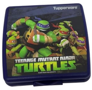 Tupperware Sandwich-Box Aufbewahrungsbox Brotdose quadratisch mit Scharnier und Verriegelung (dunkelblau mit Ninja Kämpfern)