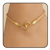 BelleVive Doppelherz Anklet – 14ct Gold Plated, Waterproof Diamond Rhinestone Women's Summer Anklet, Foot Jewellery