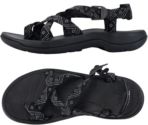 Viakix Womens Walking Sandals: Cute Stylish Comfy Athletic Sport Outdoor Hiking Sandal for Trekking Water Wide Width Beach, Black 9