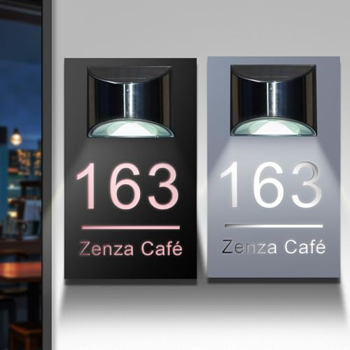 Custom House Numbers Plaques with Solar Light – Waterproof Illuminated Address Plaque for Outdoor Use, Personalised Light Up Door Number Sign for Home, Garden or Yard