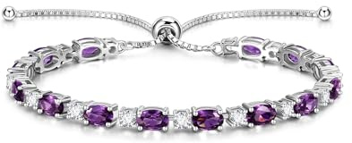 FANCIME Amethyst Tennis Bracelets Feburary Birthstone Sterling Silver Bolo Tennis Bracelet Purple Oval Shape Gemstone Anniversary Birthday Christmas Fine Jewellery Gifts for Women Her Mom Wife