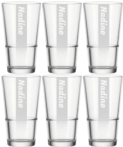 LUXENTU XL Trinkglas mit Gravur, Hintergrundschatten, 550 ml, 6 Stück | Personalisierte Longdrinkgläser mit Namensgravur für Geburtstage & Events, Spülmaschinenfest