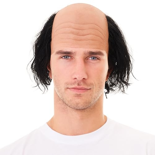 SSKHE Realistische Bald Cap Perücke für Männer Erwachsener, Lustige Cosplay Kostüm Gekammt-über Frisur, Halloween Party Zubehör Karneval Prop Fancy Kleid, Nonnen & Pfarrer, Zauberer Kleid