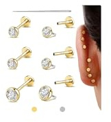 Sllaiss 3 Paar Medizinische Ohrstecker Chirurgenstahl, Piercing Ohr Gold | 16/18/20G Ohrstecker Flacher Verschluss, Tragus/Helix Piercing Chirurgenstahl, Ohrringe Edelstahl Damen, Wasserfest