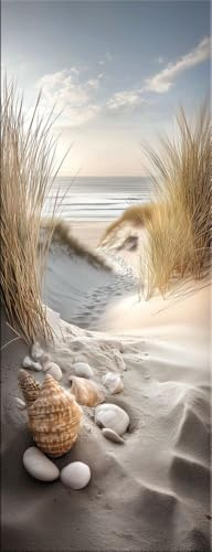artissimo, Glasbild, 30x80cm, AG5724A, Strand und Meer: Dünenweg zum Meer, Bild aus Glas hochkant schmal, moderne Wanddeko Naturmotiv, Wandbild Wohnzimmer hell, maritim, mediterran, minimalistisch