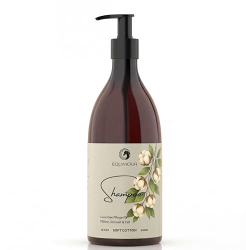 Protein Pferdeshampoo Soft Cotton – Sanfte Fellpflege für Mähne, Schweif & Fell, mit pflanzlichen Ölen, Bambus-Extrakt, Macadamiaöl & Kokosöl, 500 ml mit praktischem Pumpspender für einfache Anwendung