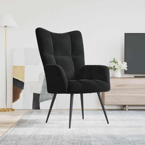 Mimdixy Poltrona per TV lounge, poltrona relax in velluto nero, per soggiorno, camera da letto, facile da montare, facile da mantenere