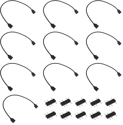 BTFO 10pcs ARGB Extension Cables, 30.5cm/12 Inch 5V 3-Pin | Addressable RGB Extension Cord Female to Female 1-to-1 ARGB Splitter for Extending Computer PC Fans LED Light Strips