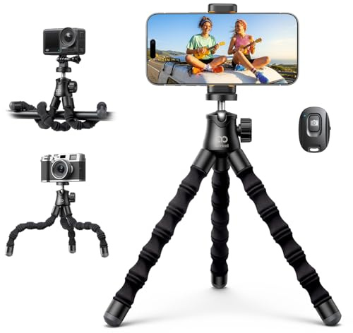 Lamicall Treppiede Smartphone - [Ultraleggero]Mini Treppiede Portatile con Telecomando Wireless, 360° Rotazione, Treppiede Flessibile con Vite 1/4 & Slitta Fredda, per iPhone/Android/GoPro/Fotocamere