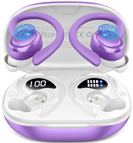 Hupoaf Bluetooth 5.4 Headphones Sport, 2026 Wireless Earbuds Deep Bass Hi-Fi Stereo Ear Buds, 4 ENC Noise Cancelling Mic Earphone, 50Hrs USB-C IP-X7 Waterproof Headset for Running Workout Android iOS