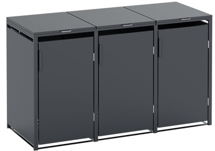 SMARTBOX 3er Mülltonnenbox für Mülltonnen bis 240 Liter - in Anthrazit - Verkleidung Wetterfest & Korrosionsbeständig - Storage Cabinet Möbelschrank mit Gasdruckdämpfer Soft-Close Deckelseilzug