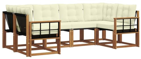 XHNIFBN Juego de sofá de exterior de madera de acacia con funda de textileno y tapicería, conjunto modular de muebles de jardín para patio y jardín, 245 x 128,5 x 73 cm