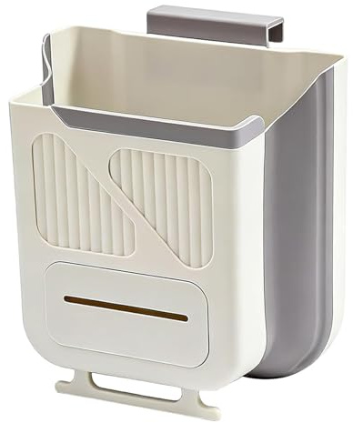 Bote de Basura Plegable para Colgar para Puerta de gabinete de Cocina, Ahorro de Espacio, Contenedor de Basura Plegable con Soporte para Bolsa Incorporado, sin instalación de Herramientas, Gris