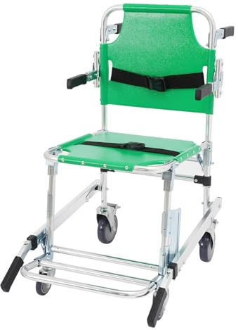 Vikbar trappstol, evakueringsstol 159 kg med fotstöd (grön) | Aluminiumram, 4 styrhjul med 2 bromsar, 2 snabbremmar, för skolor, sjukhus, sportanläggningar, kompakt