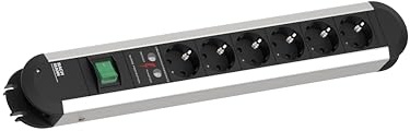 BACHMANN Steckdosenleiste PRIMO 6-fach mit Überspannungsschutz und Schalter 2m Kabel Mehrfachstockdose für Wohnraum, Handweck und Büro Aluminium 331.013 (mit hochwertigem, eloxiertem Aluminium-Profil)