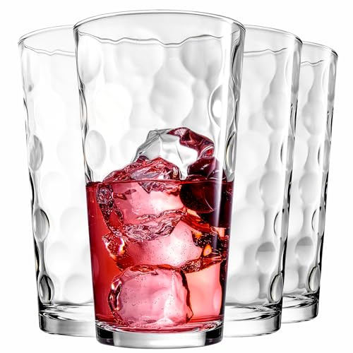 Home Essentials & Beyond Drinking Glasses Set of 4 Highball Glass Cups Bar Glasses, Uses for Juice, Water, Cocktails, Beverages, and Iced Tea. Dishwasher Safe