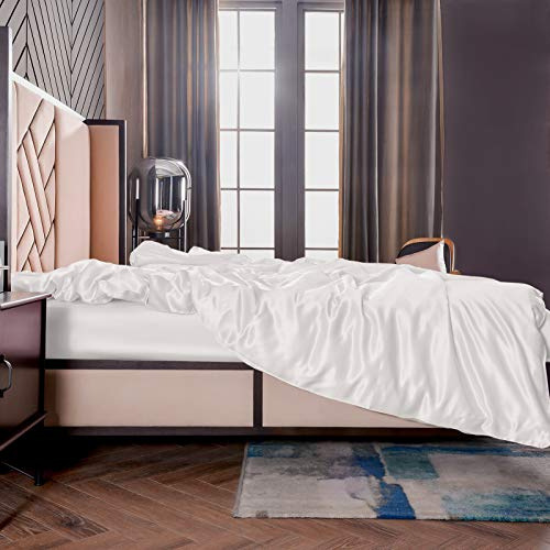 THXSILK Seide Bettbezug, Seide Tröster Cover, Seidenbettwäsche, 100% 19 Momme Bestnote Maulbeerseide Bettwäsche - Weiß 240 x 220cm