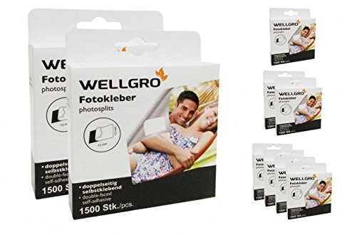 WELLGRO Fototapes, Fotokleber, Fotosticker säurefrei, beidseitig klebend, in Spenderbox - 1500, 3000 oder 6000 Stück, Stückzahl:3000 Stück