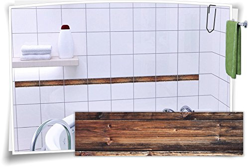 Medianlux Fliesenaufkleber Fliesenbordüre Bordüre Fliesen Holz Kachel Aufkleber, 8 Stück, 25x6,5cm (BxH)