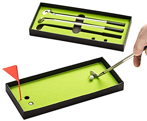 Monsterzeug Kugelschreiber Set Golfschläger, Bürospiel, Mini Golf, Tischspiel, Schreibset, Golf Stifte, Tisch Golf, Golfgeschenk