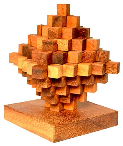 Knobelholz.de Crystal Cube 51 Large mit Base, japanischer Crystal Cube mit 51 Puzzleteilen, Holzpuzzle, Knobelspiel, 3D Puzzle