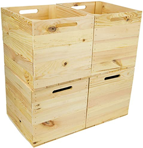 Juego de 4 cajas de madera, cajas de almacenamiento, cajoneras, aptas para todos los estantes de Kallax y Expidit, sistemas de Kallax, cajas de vino, cajas de frutas, estantes, dimensiones 33 x 37,5 x