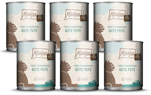 MjAMjAM - premium våtfoder för katter - ren köttnjutning - bra ren kalkon, förpackning om 6 (6 x 800 g), spannmålsfri med extra kött