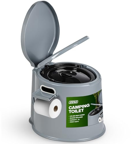 ZENO Camping Toilet 5L | Portable Toilet | Portable Toilets for Adults | Large, Lightweight, Compact Camping Toilets | Includes Commode Bucket, Paper Holder | Great for Outdoor Use | No Assembly