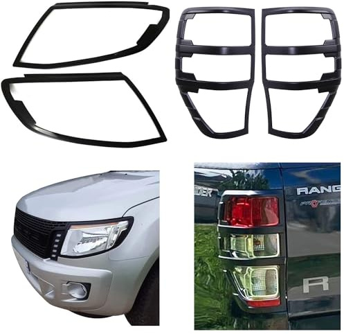 JHCHAN Scheinwerfer und Rücklichtschutz für Ford Ranger Wildtrak 2012–2014 T6 XL XLT Stormtrak Wolftrak Thunder Limited MK1, Schwarz (Vorderer Rücklichtschutz)