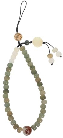 Hemobllo Mobile Phone Lanyard, Chinese Style, Natural Braided White Jade Bodhi Wristband for Mobile Phones, Backpacks, Key chains, Cameras - Jade Beaded Wrist Strap Pendant