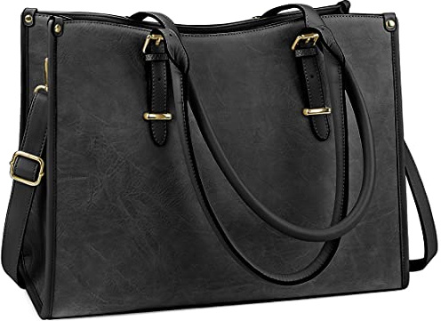 NUBILY Handtasche Damen Shopper Damen Groß Umhängetasche Laptoptasche 15.6 Zoll PU Leder Aktentasche Frauen Gross Arbeit Schule Business Tasche (Schwarz)