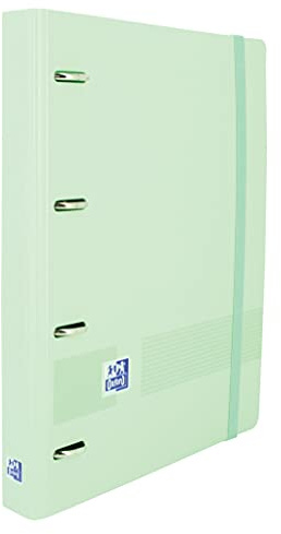 Oxford Live & Go, Archivador 4 Anillas Plástico Polyfoam con Recambio y Goma. Tamaño A4+, Pizarra Extraíble, Hoja de Pegatinas, Recambio con 5 Bandas Color y Cuadrícula 5x5, Color Verde Menta