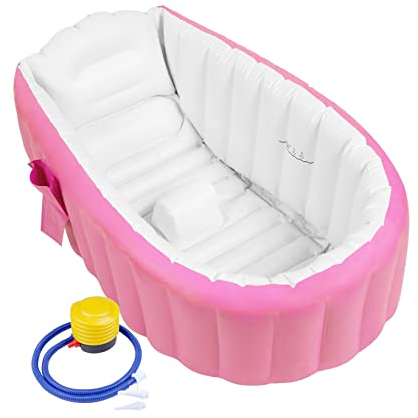 Aufblasbare Badewanne Baby Babybadewanne Babywanne Aufblasbar mit Luftpumpe und Duschhaube für Baby, Neugeborene, Kinder, Jungen und Mädchen