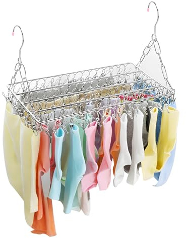 Buachois Sock Dryer Hanger with 100 Pegs,Stainless Steel Sock Airer Multifunctional Sock Hanger for Washing Line Space Saving Laundry Drying Rack for Underwear Towels Baby Clothes Bras