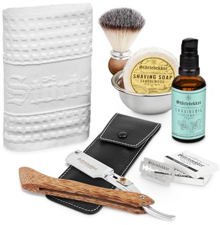 Störtebekker® Premium Rasurpflege Set - inkl. Rasiermesser, Etui, Rasierpinsel, Rasierseife, Rasierschale, Rasieröl und Rasiertuch - perfektes Rasierset für die tägliche Rasur - Geschenkidee