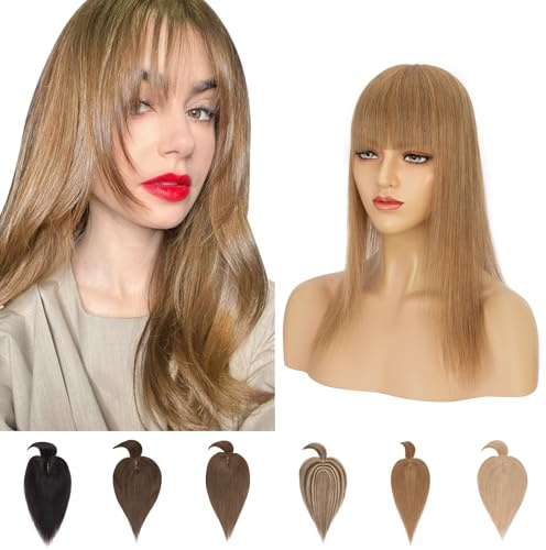 Clip in Extensions Echthaar Topper Extensions Echthaar Haarteile Echthaar Glatt Toupet Haarverdickung Haarverlängerung für Frauen 7A Remy Haare 7x13cm Base 30cm-38g 06# Hellbraun