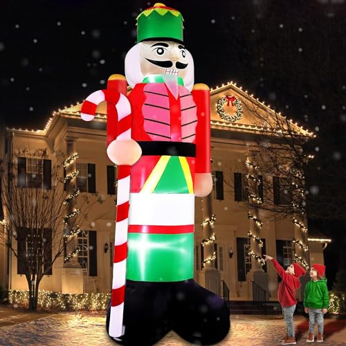 TURNMEON Inflables gigantes de Navidad de 14 pies, cascanueces, soldado, decoraciones al aire libre, para sostener bastón de caramelo, cascanueces inflable, decoraciones de Navidad, luces LED